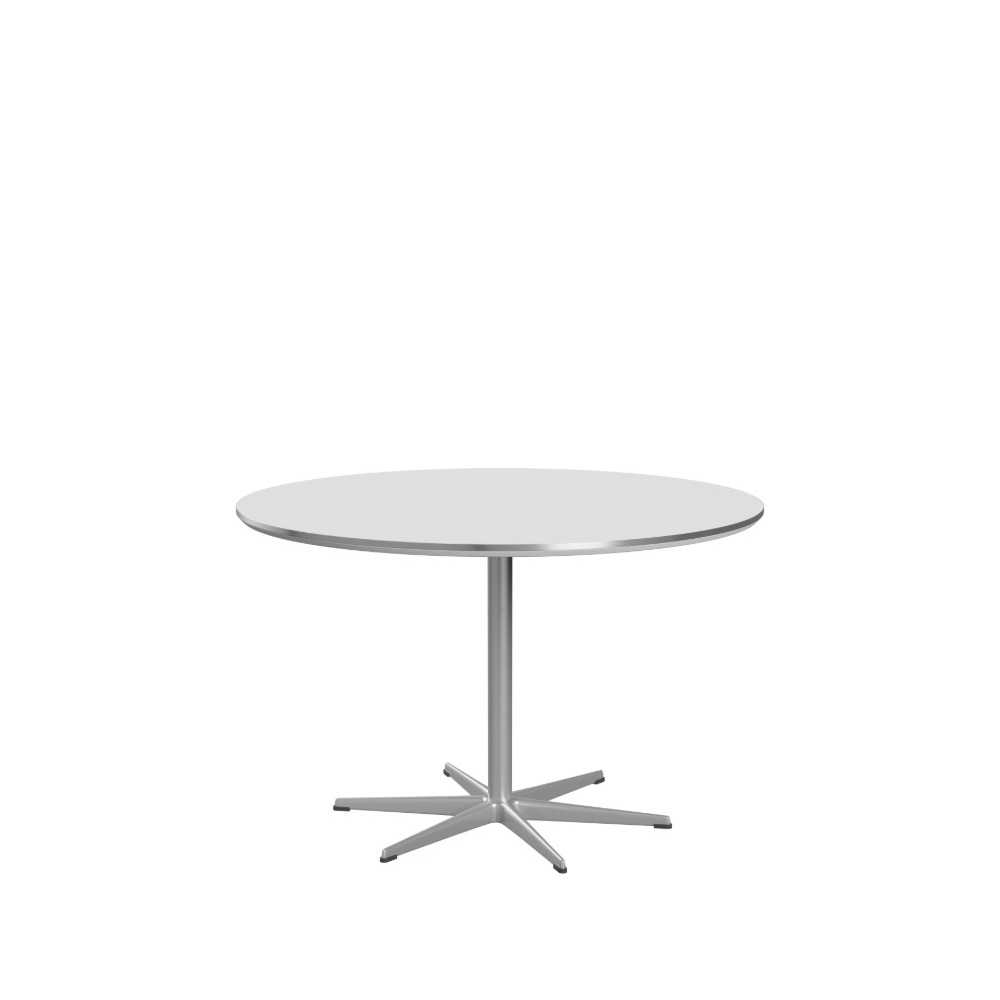 Fritz Hansen Circular bord A825 Ø120 cm i hvid Fenix-laminat med Silver Grey stel