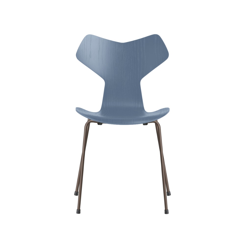 Fritz Hansen Grand Prix™ stol 3130 i Dusk Blue farvet ask med brown bronze pulverlakeret stel