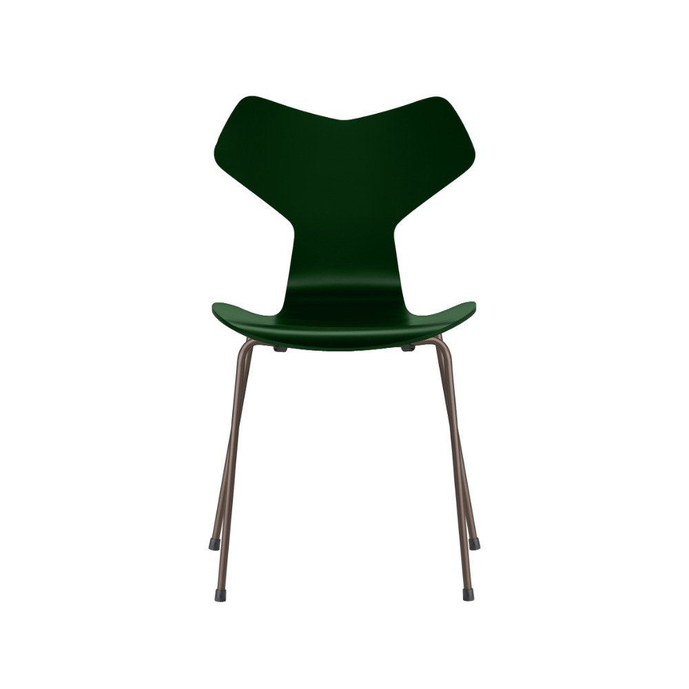 Fritz Hansen Grand Prix™ stol 3130 i Evergreen lakeret finér med brown bronze pulverlakeret stel