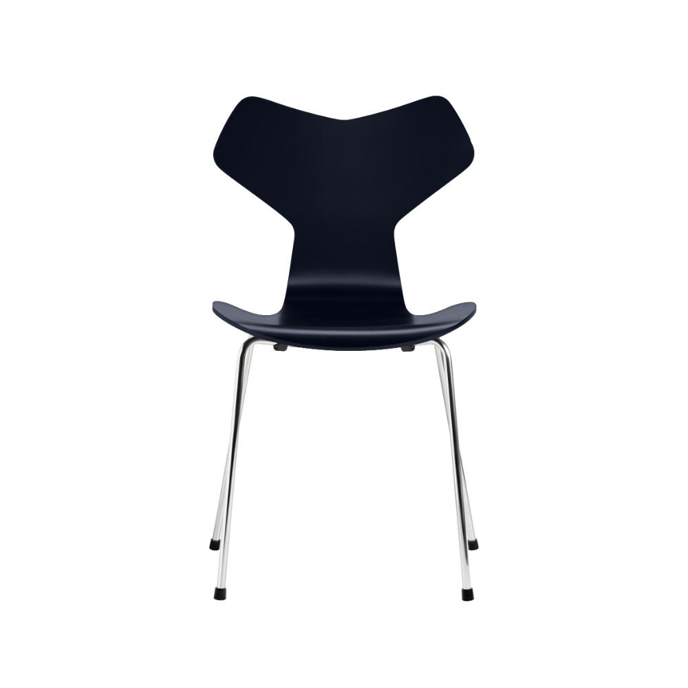 Fritz Hansen Grand Prix™ stol 3130 i Midnight Blue lakeret finér med forkromet stål stel