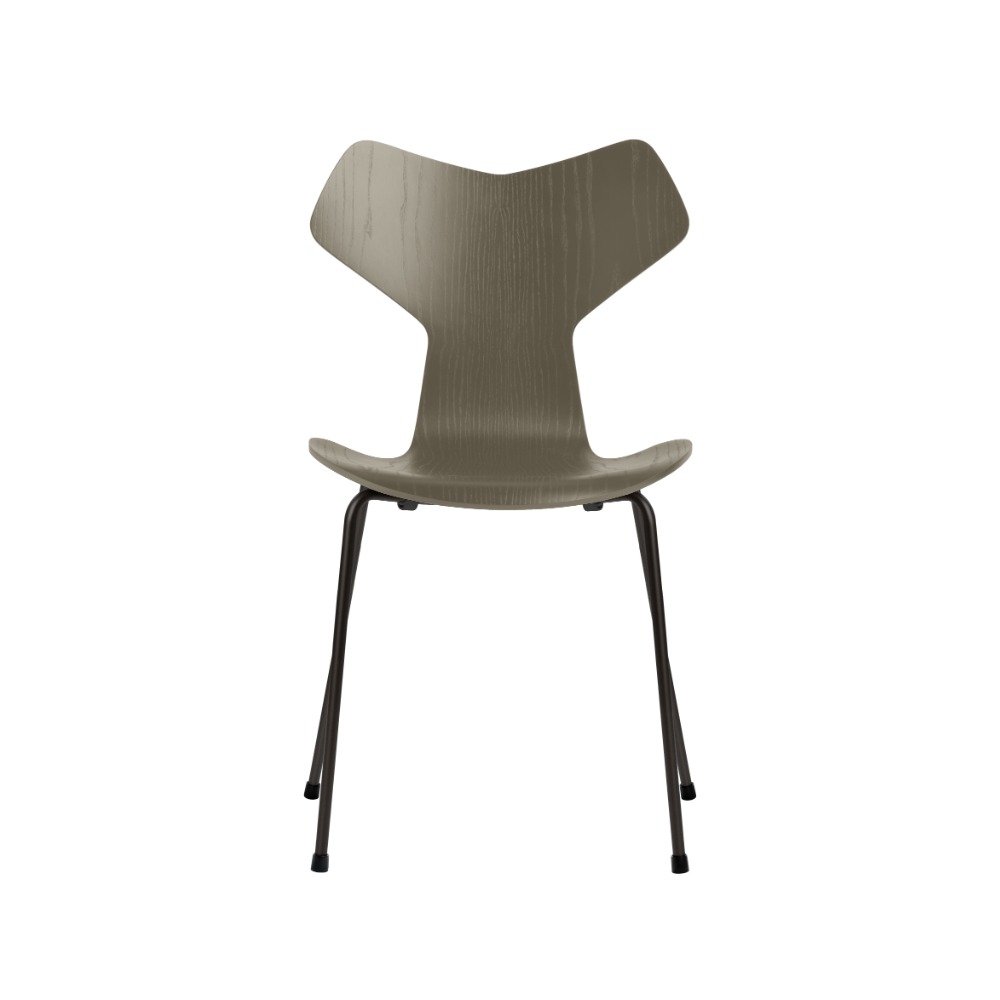 Fritz Hansen Grand Prix™ stol 3130 i Olive Green farvet ask med sort pulverlakeret stel