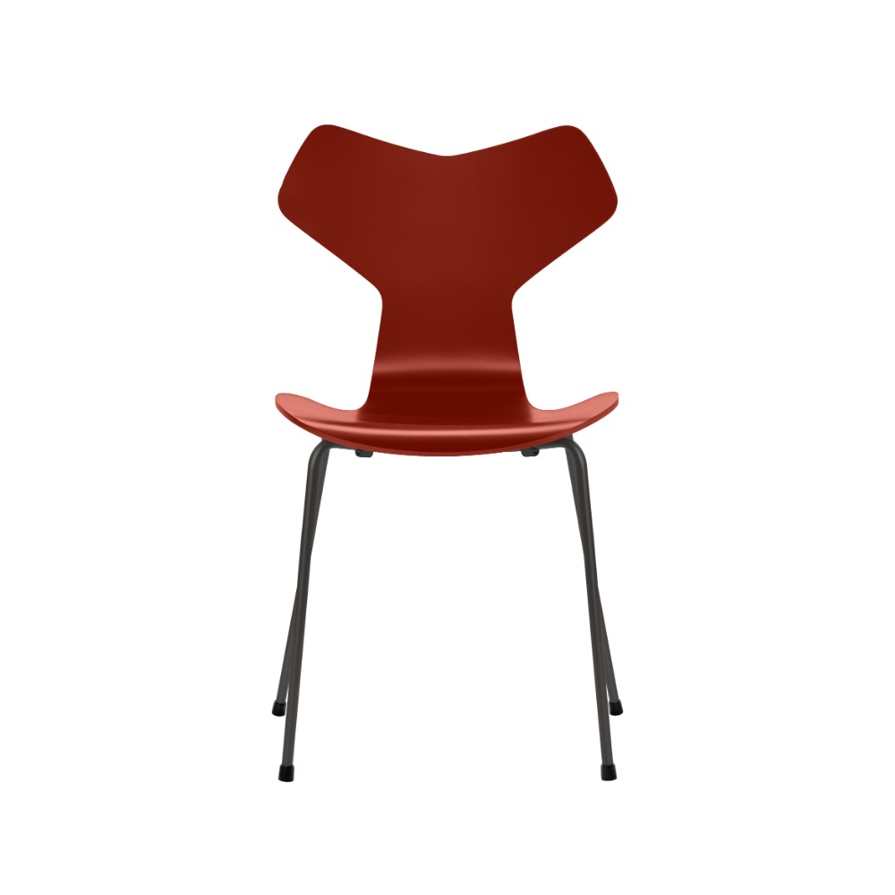 Fritz Hansen Grand Prix™ stol 3130 i Venetian Red lakeret finér med warm graphite pulverlakeret stel