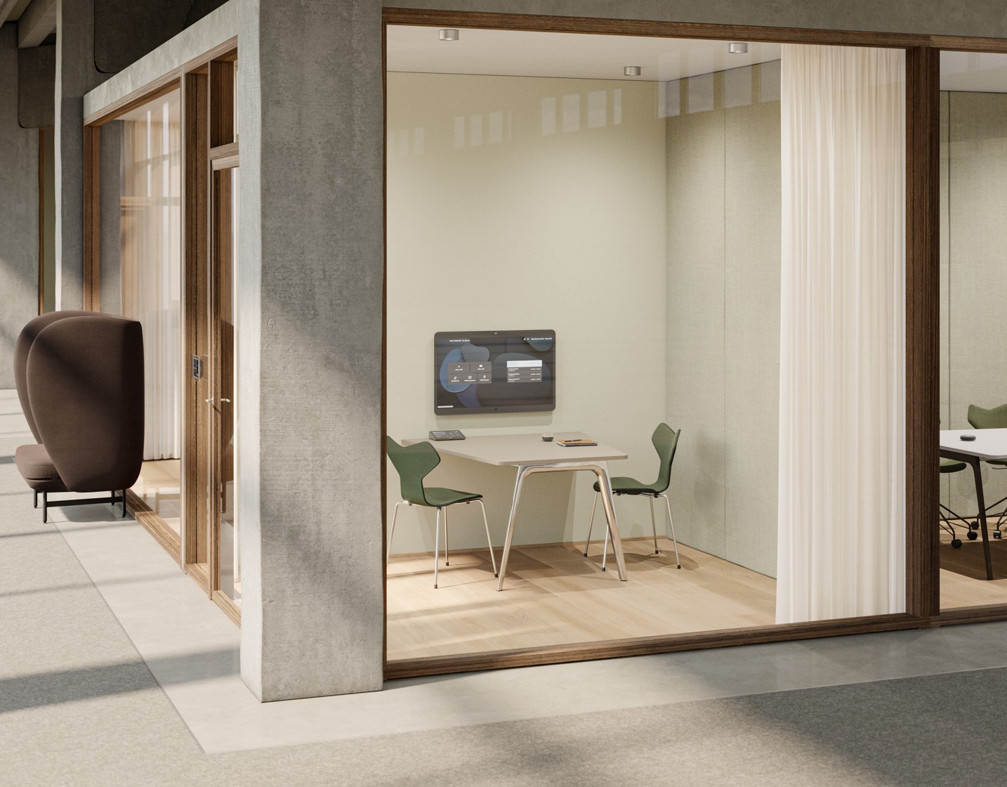 Fritz Hansen Grand Prix™ stole ved Pluralis™ bord i mødelokale