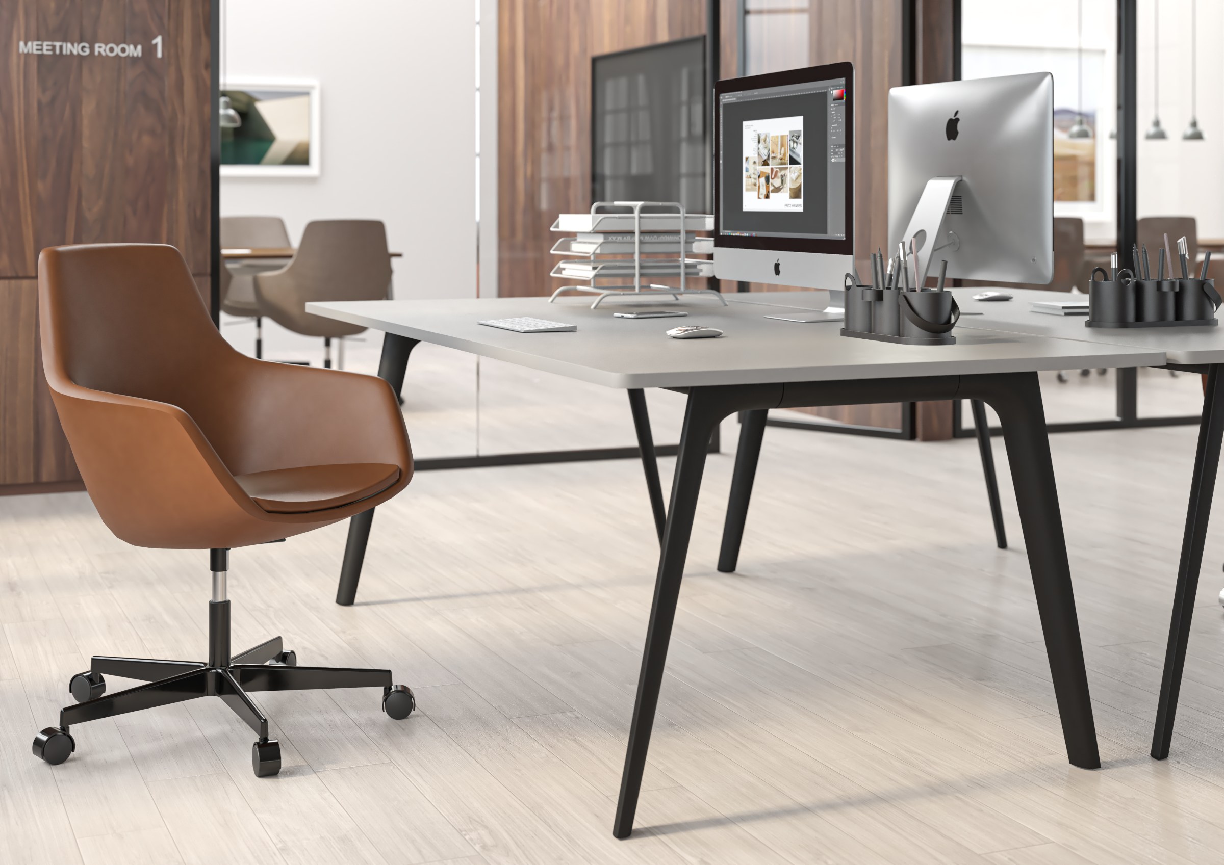 Fritz Hansen Lille Giraf™ ved Pluralis™ bord i åbent kontor