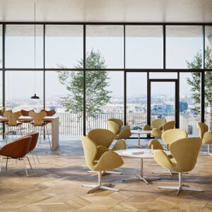 Fritz Hansen Svanen™ loungestole i lounge med Pot™ og Grand Prix™