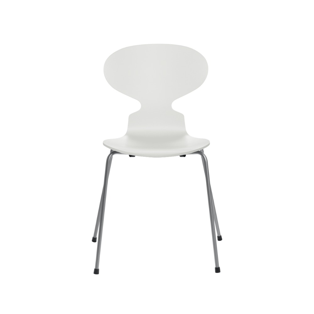 Fritz Hansen Myren™ stol 3101 i Hvid lakeret finér med silver grey pulverlakeret stel