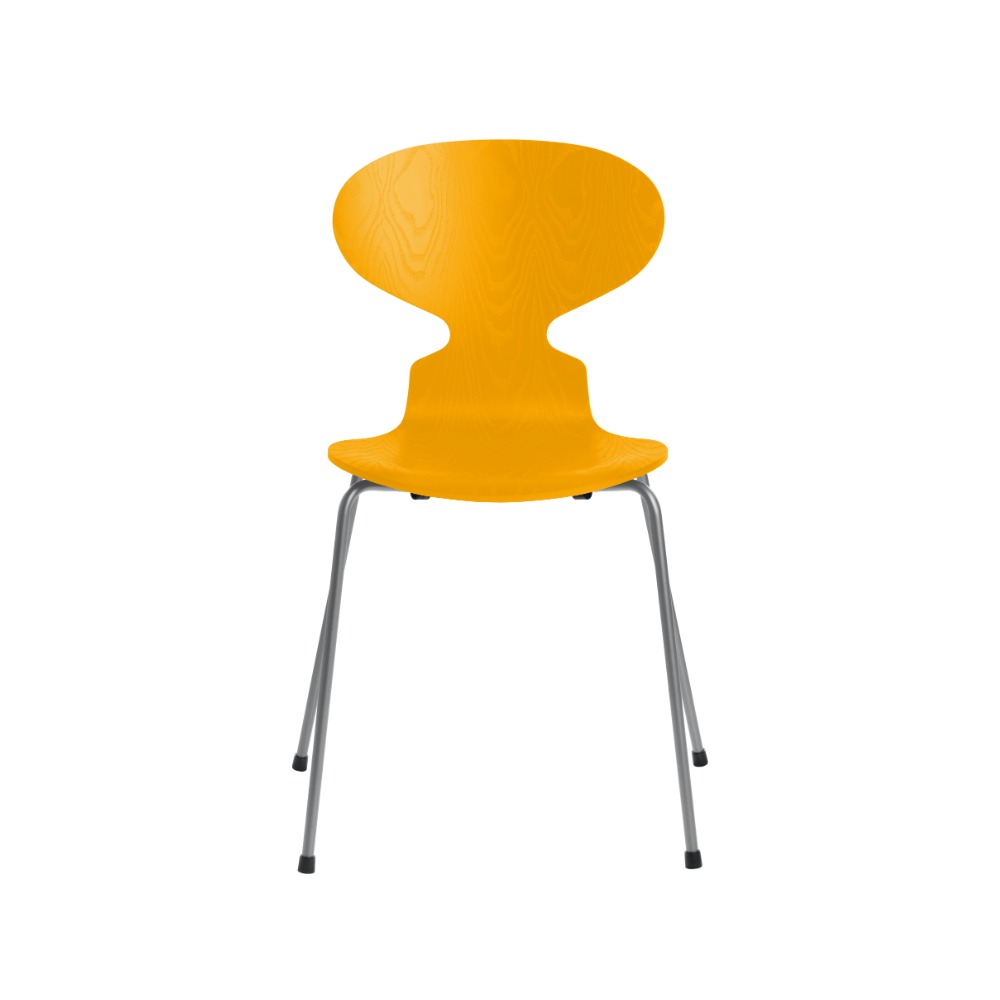 Fritz Hansen Myren™ stol 3101 i True Yellow farvet ask med silver grey pulverlakeret stel