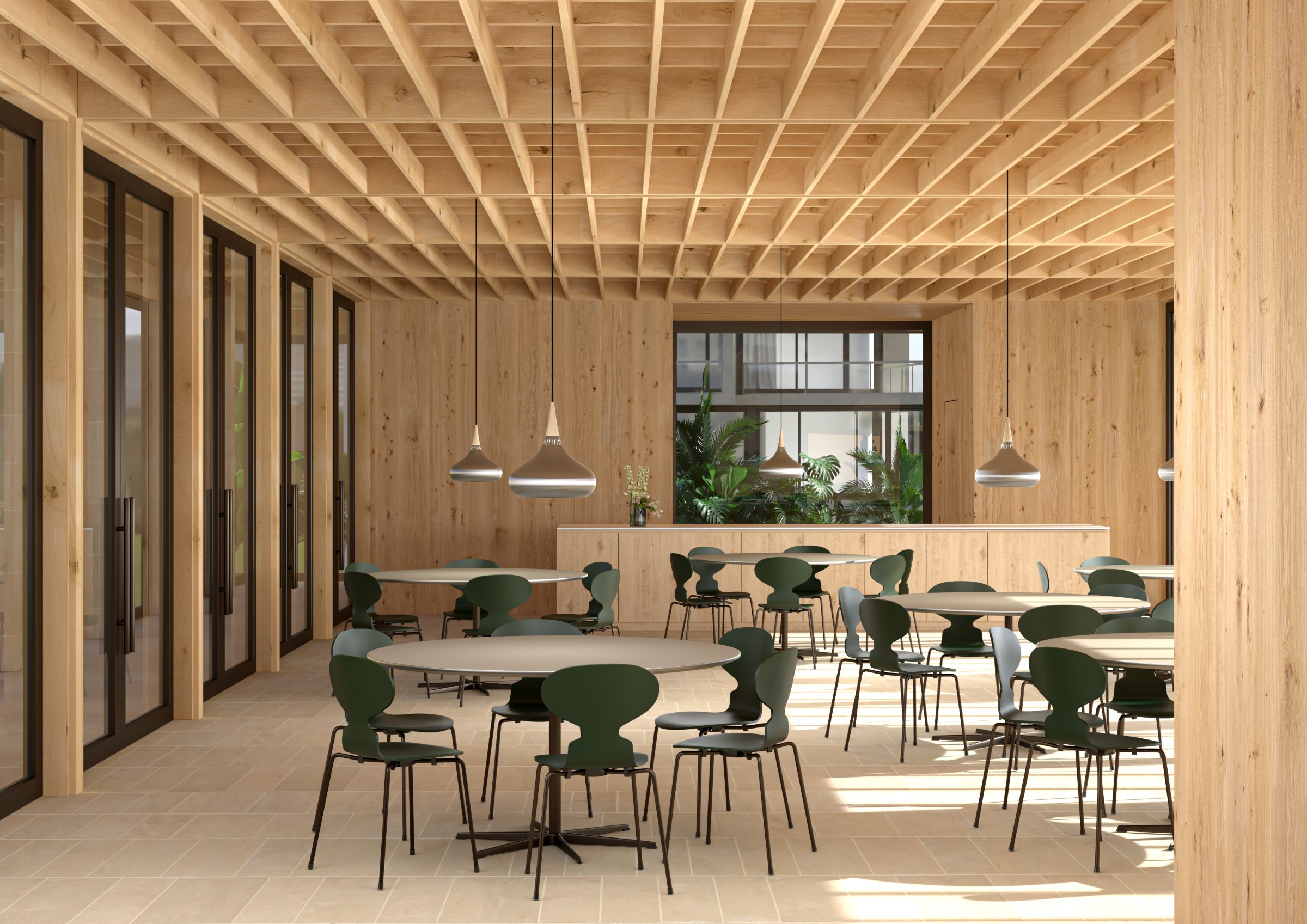 Fritz Hansen Myren™ stole i Evergreen med Brown Bronze stel i lys kantine