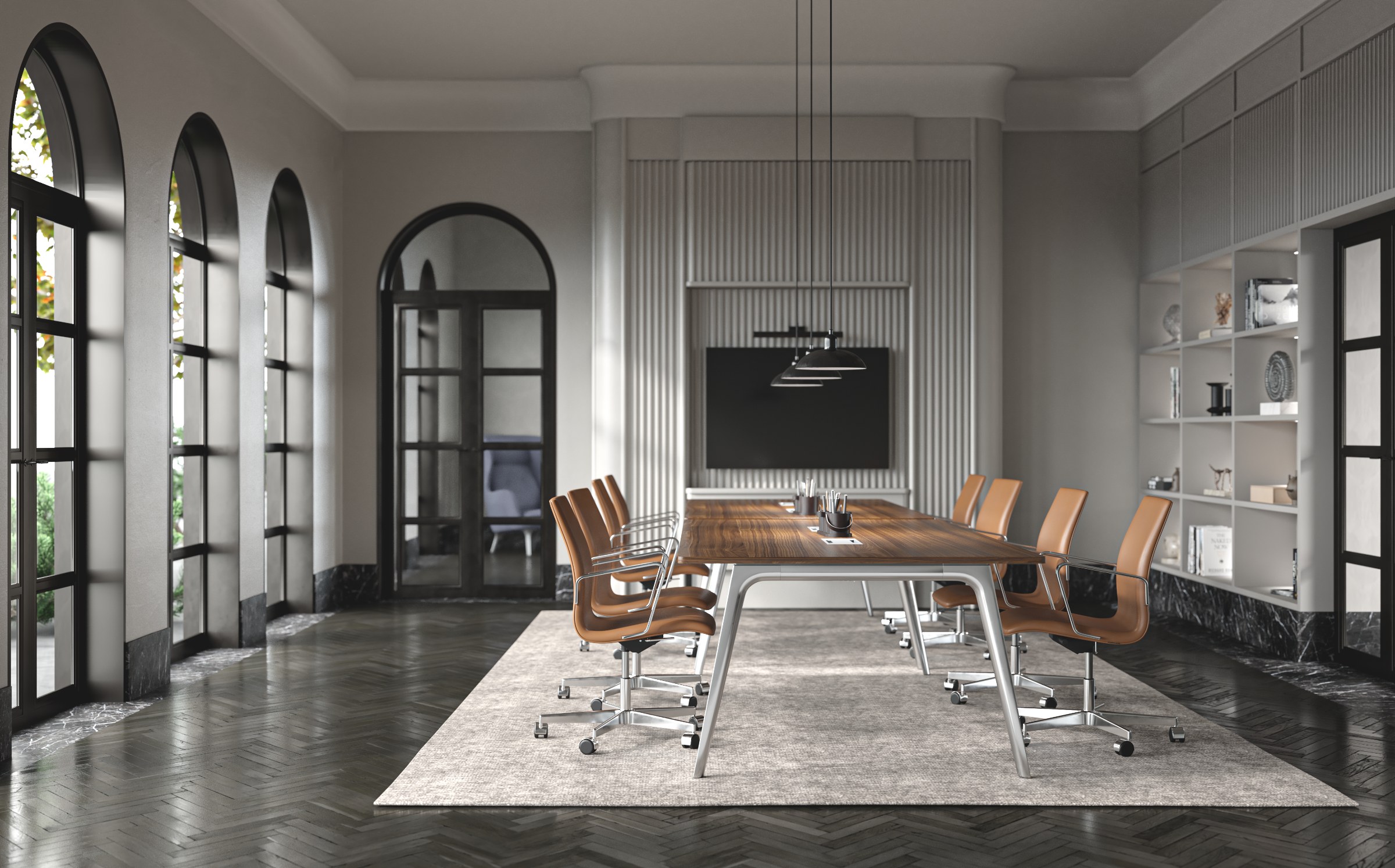 Fritz Hansen Pluralis™ bord i mødelokale med Oxford™ stole