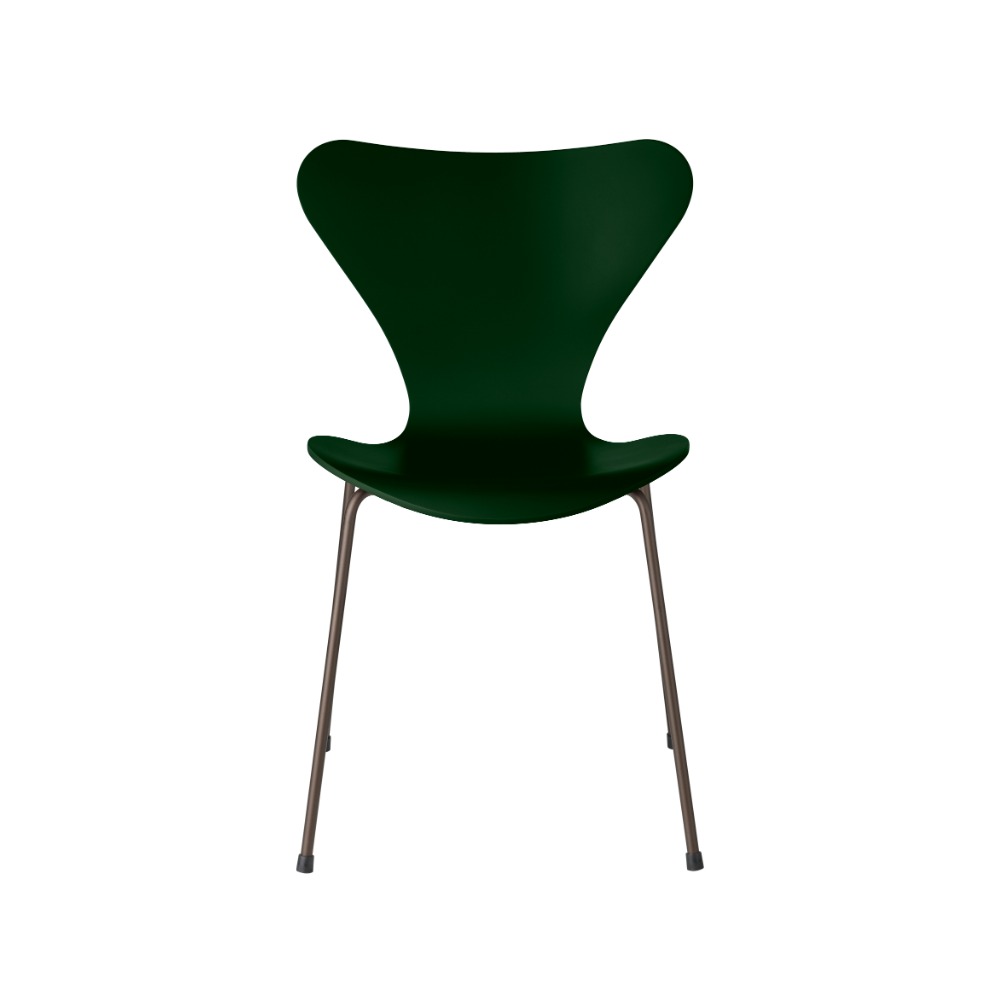Fritz Hansen Syveren™ stol 3107 i Evergreen lakeret finér med brown bronze pulverlakeret stel