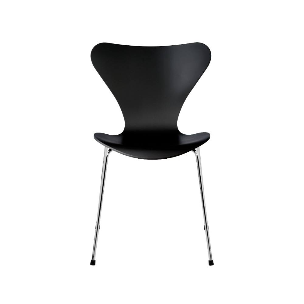 Fritz Hansen Syveren™ stol 3107 i Sort lakeret finér med forkromet stål stel