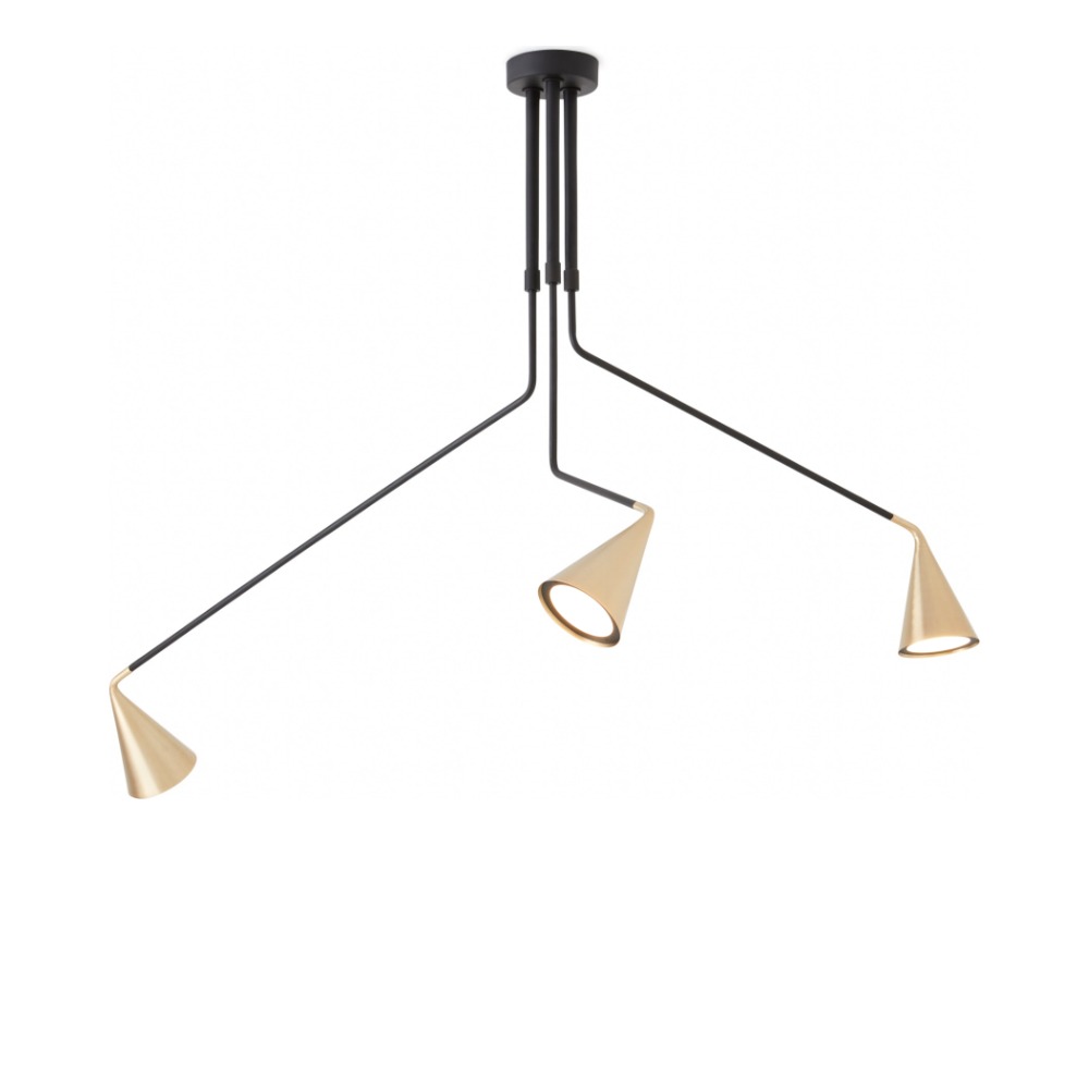 Gordon Loftlampe 3-armet i mat sort med børstet messing – Tooy Gordon Loftlampe 3-armet i mat sort med børstet messing – Tooy
