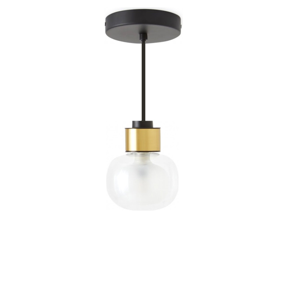 Nabila Pendel Ø12 cm i mat sort med børstet messing og klart glas – Tooy Nabila Pendel Ø12 cm i mat sort med børstet messing og klart glas – Tooy