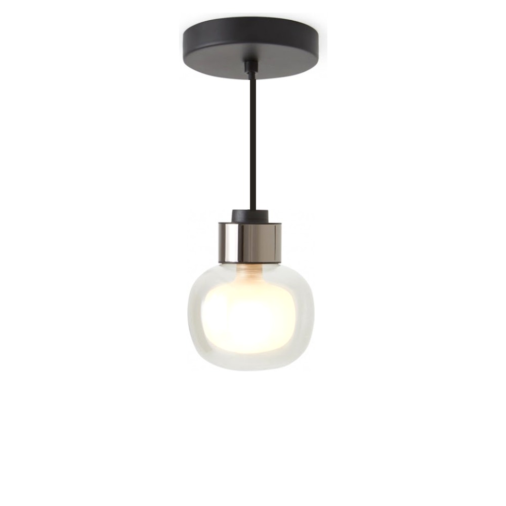 Nabila Pendel Ø12 cm i mat sort med sort krom og røgfarvet glas – Tooy Nabila Pendel Ø12 cm i mat sort med sort krom og røgfarvet glas – Tooy
