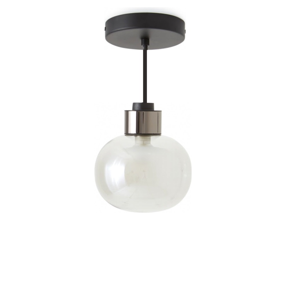 Nabila Pendel Ø16 cm i mat sort med sort krom og røgfarvet glas – Tooy Nabila Pendel Ø16 cm i mat sort med sort krom og røgfarvet glas – Tooy