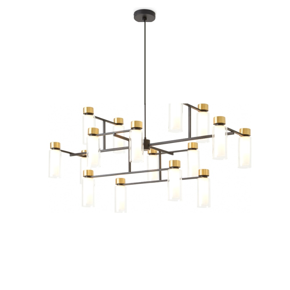 Osman Lysekrone 130 cm i mat sort med børstet messing og klart glas – Tooy Osman Lysekrone 130 cm i mat sort med børstet messing og klart glas – Tooy