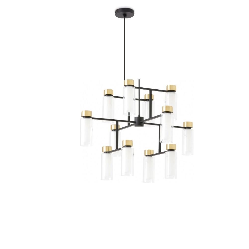 Osman Lysekrone Ø85 cm i mat sort med børstet messing og klart glas – Tooy Osman Lysekrone Ø85 cm i mat sort med børstet messing og klart glas – Tooy