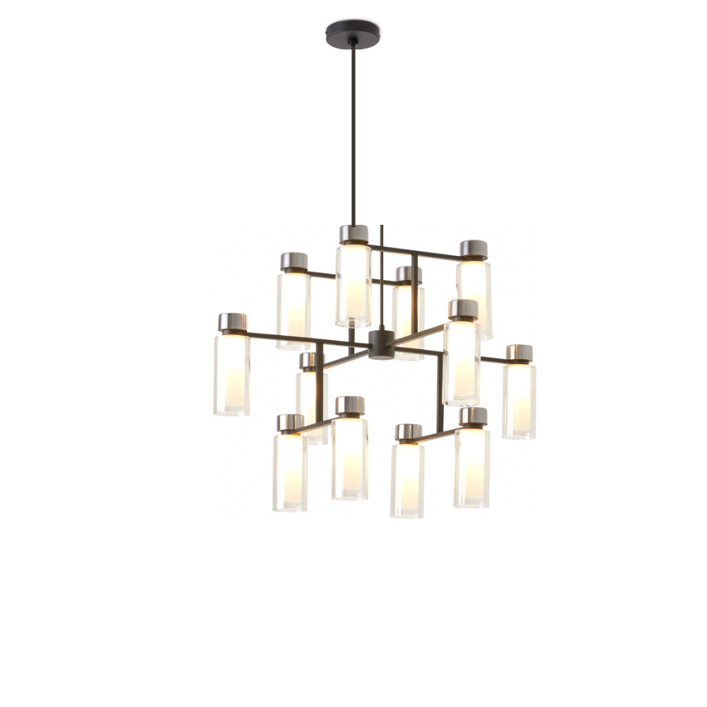 Osman Lysekrone Ø85 cm i mat sort med sort krom og røgfarvet glas – Tooy Osman Lysekrone Ø85 cm i mat sort med sort krom og røgfarvet glas – Tooy