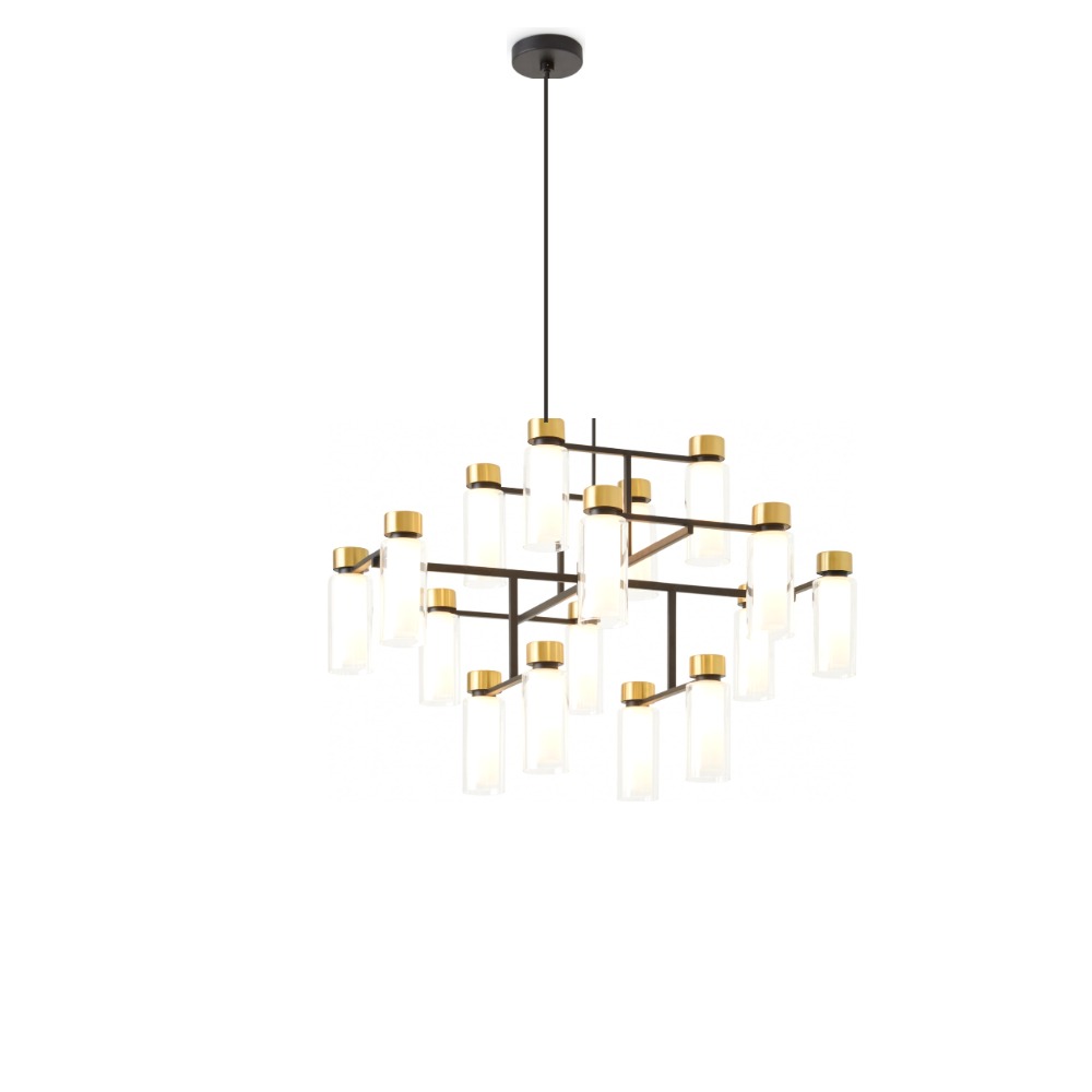 Osman Lysekrone Ø90 cm i mat sort med børstet messing og klart glas – Tooy Osman Lysekrone Ø90 cm i mat sort med børstet messing og klart glas – Tooy