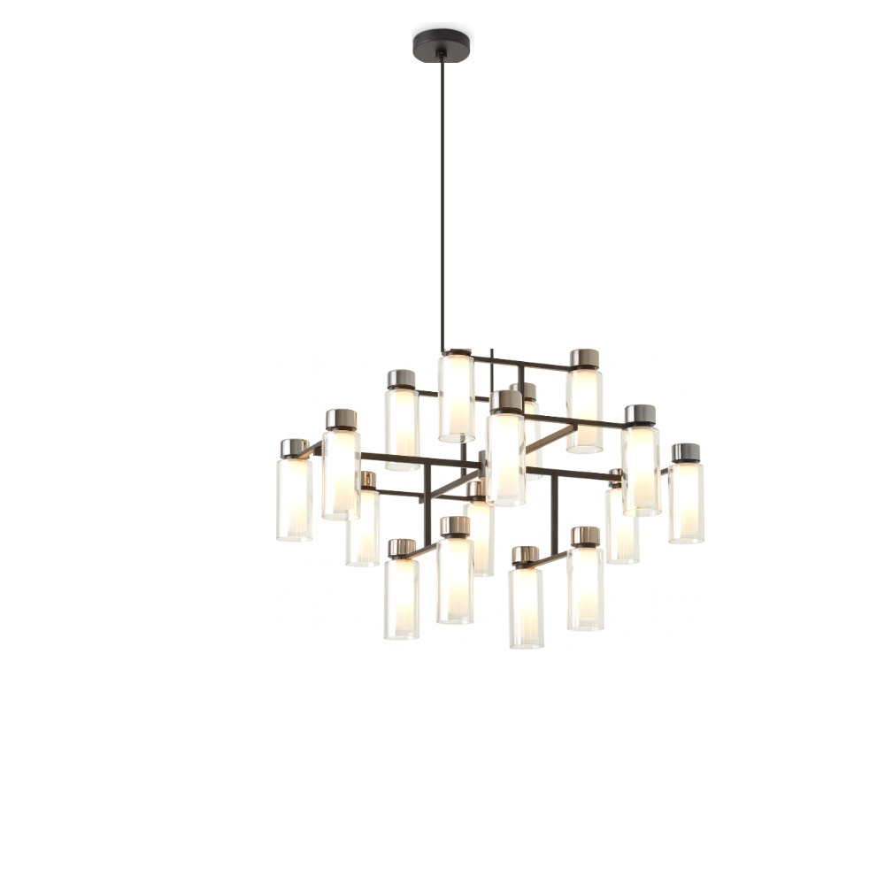 Osman Lysekrone Ø90 cm i mat sort med sort krom og røgfarvet glas – Tooy Osman Lysekrone Ø90 cm i mat sort med sort krom og røgfarvet glas – Tooy