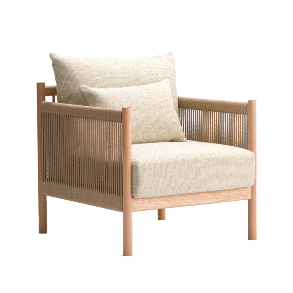 Ariake Braid loungestol i natur eg med lyst polstret hynde