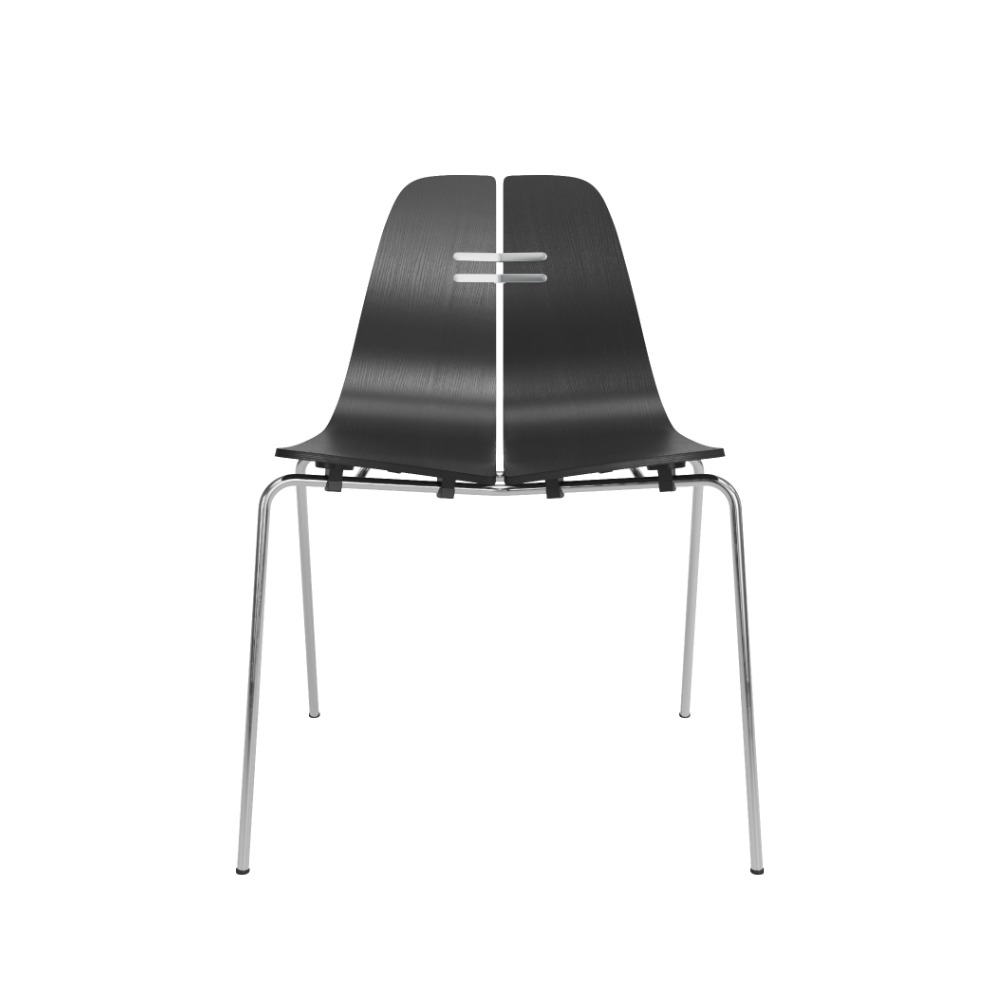 PK3™ stol i sortfarvet ask med forkromet stel – set forfra