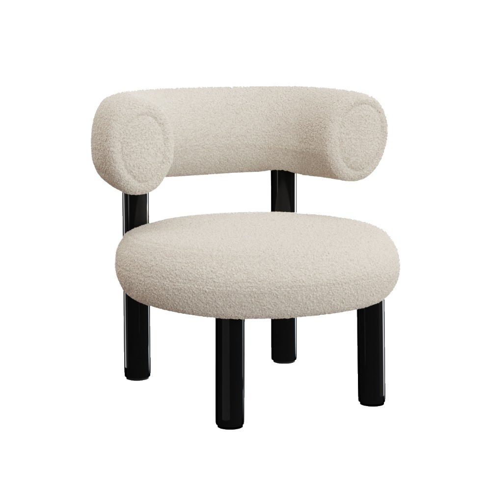 Tom Dixon Fat Lounge Chair i hvid bouclé med sorte ben
