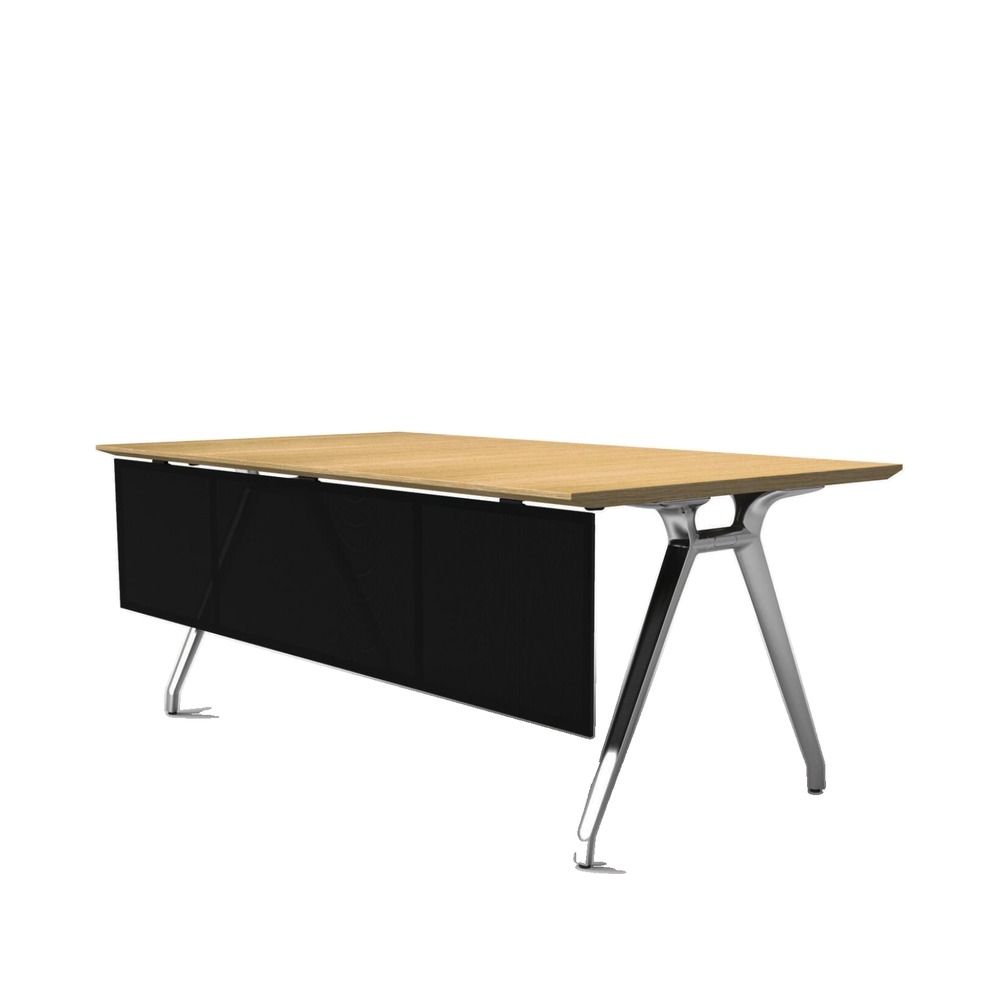 Versa konferencebord fra Wilkhahn med bordplade i eg, poleret aluminiumsstel og sort modesty panel